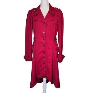 Vintage Inspired Red Victorian Steampunk Gothic Trench Coat Jacket Women's Large